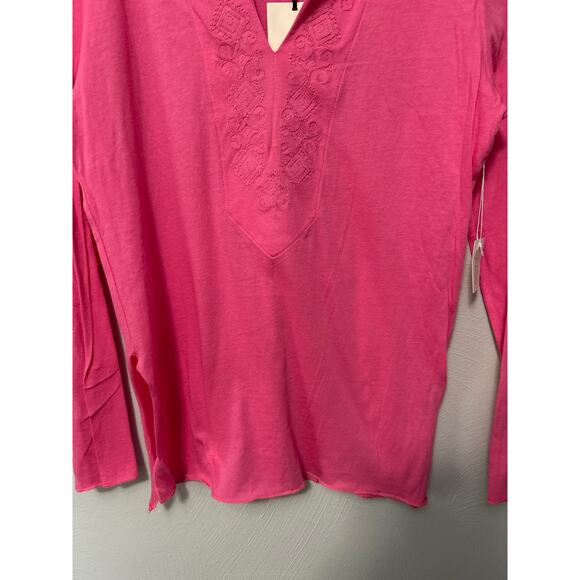Alexandra Bartlett Tee Pink Pima Cotton Split Neck Long Sleeve Thin Top Size M - Picture 3 of 9
